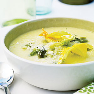 Zucchini Parmesan Soup with Poblano and Crème Fraiche