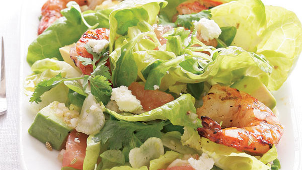 Avocado Fennel & Grapefruit Salad with Grilled Shrimp