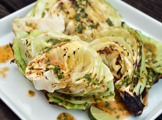 Grilled Cabbage Wedges w/Lime Cilantro Vinaigrette