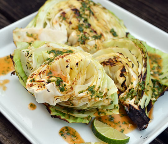 Grilled Cabbage Wedges w/Lime Cilantro Vinaigrette