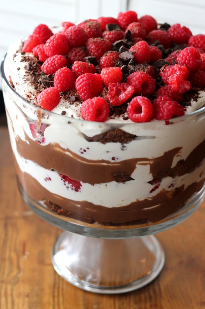 Dee’s Chocolate Espresso Kahlua Trifle with Raspberries