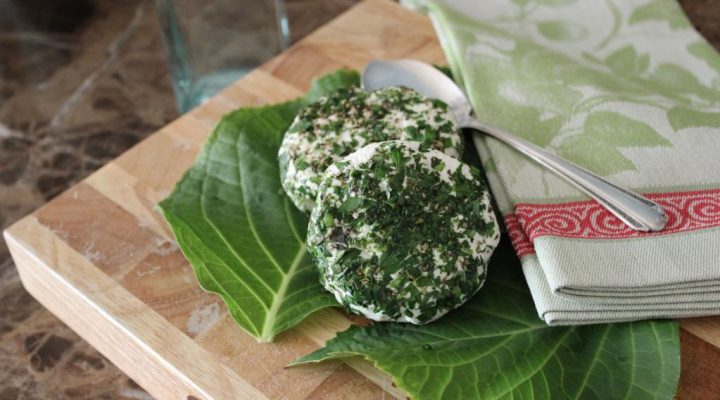 Baby Greens with Herb Crusted Cheese Rounds and Orange Vinaigrette
