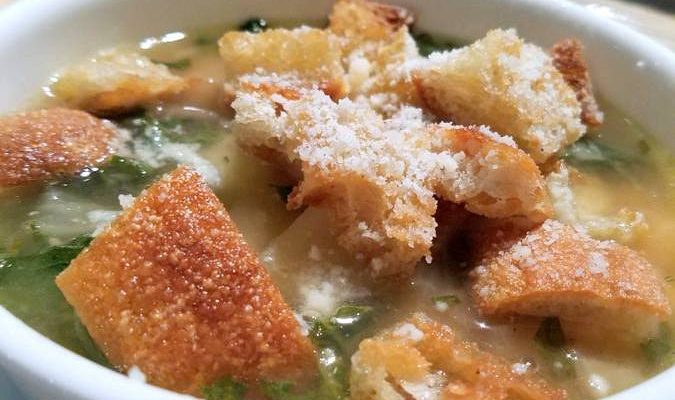 Italian Potato and Bean Soup With Crispy Parmesan Croutons