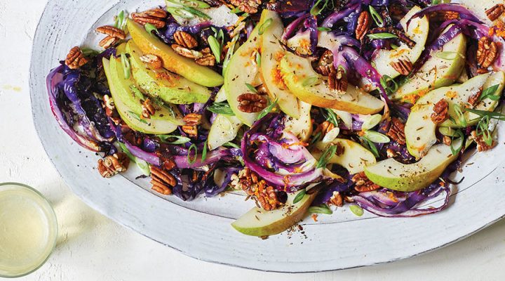 Roasted Cabbage Salad with Pears & Pecans and Pear Brandy Dressing
