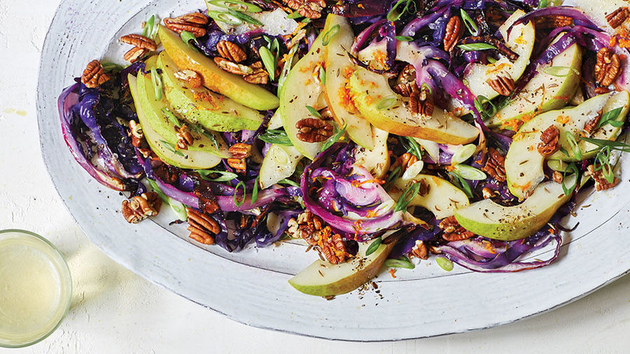 Roasted Cabbage Salad with Pears & Pecans and Pear Brandy Dressing