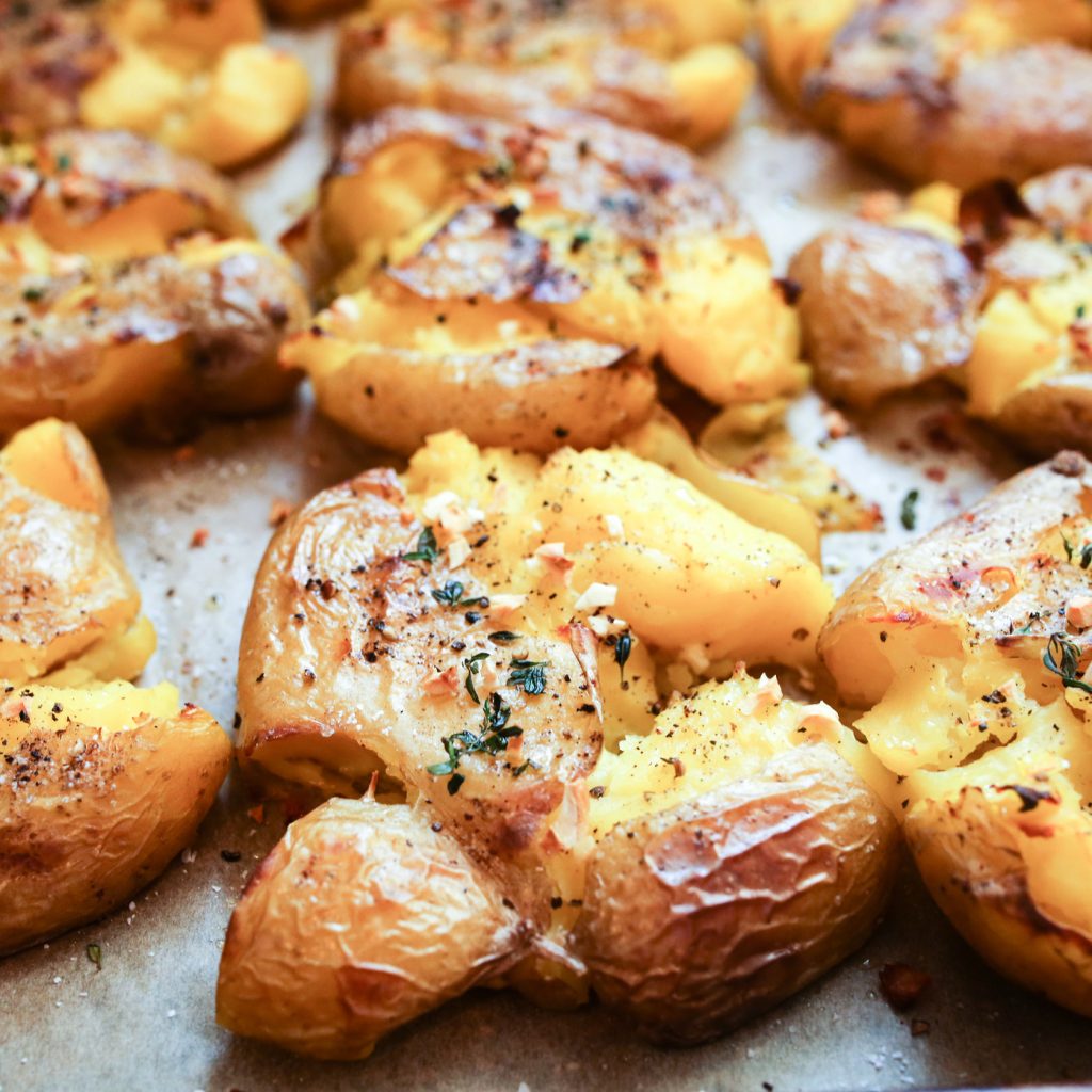 Lemony Garlicky Smashed Potatoes