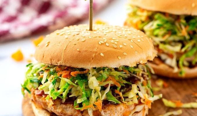 Asian Chicken Patties with Sweet & Spicy Sesame Slaw