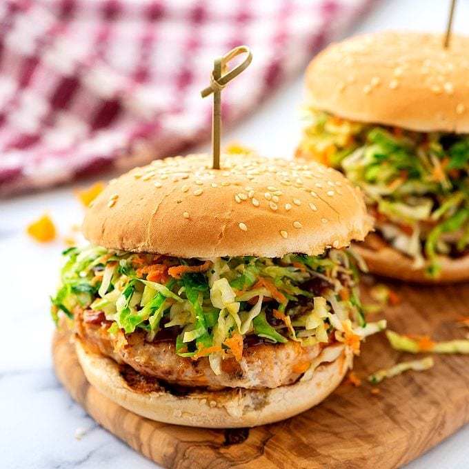 Asian Chicken Patties with Sweet & Spicy Sesame Slaw